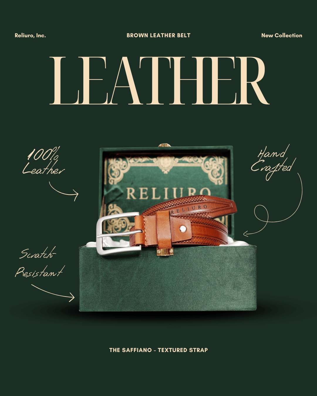 The Saffiano - Textured Strap - 100% Leather, Hand Crafted, Scratch Resistant